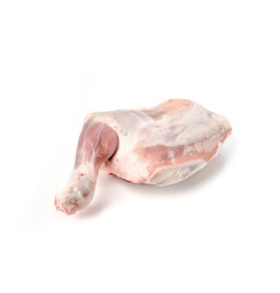 Whole raw Lamb Shoulder cut on a white background.