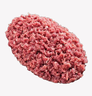 Mound of raw Goat and Lamb Qeema (ground meat) isolated on a white background.